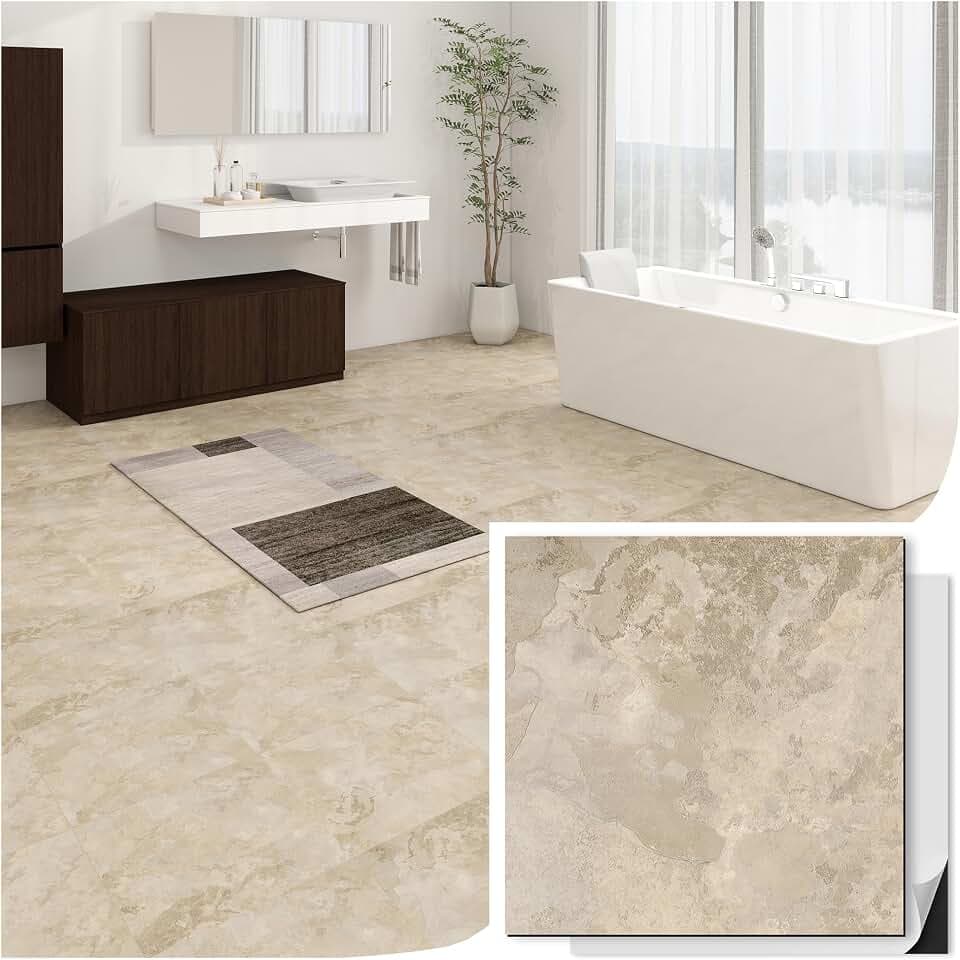 30-Pack 30Sq Self Adhesive Vinyl Floor Tiles - 12x12 Inch Peel and Stick Floor Tile, Waterproof & Thicker Marble Pattern Flooring, Removable Tiles for, Bathroom, Bedroom (Pattern Marble)