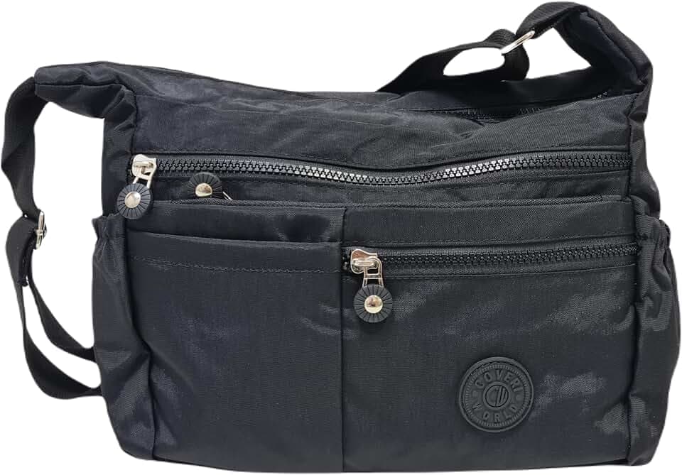 Damen-Handtasche mit Schulterriemen aus wasserdichtem Nylon, mehrere Taschen, verstellbarer Schultergurt aus Stoff, Maße: 29 x 24 x 12 cm. Art. 2247 Marke Coveri