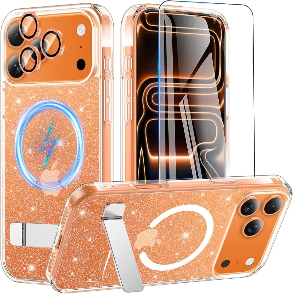OWKEY 3 in 1 for iPhone 17 Pro Max Case with MagSafe,Glitter Clear