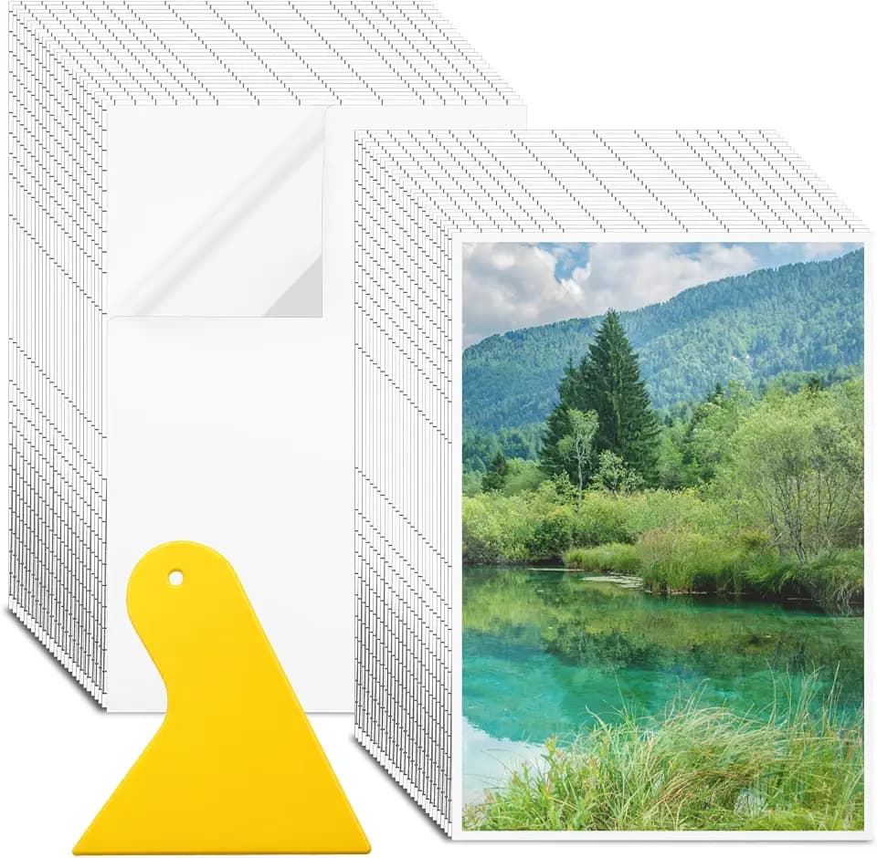 150 Pcs Matte Self Adhesive Laminating Sheets, 8.4 x 12.2 Inches Matte Finish Self Sealing Lamination Sheets, Clear Laminating Sheet No Machine Needed Sealing Laminate Sheet with Scraper