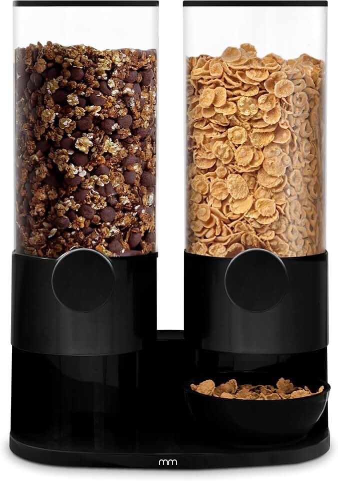 mikamax – Müsli- und Cerealienspender Doppel 3L, Design Spender für Müsli und Cornflakes, Einzigartiges Design, 2x 3L – Lebensmittelspender