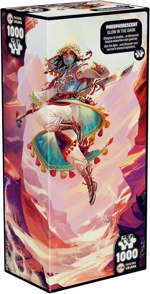 IELLO - Phosphoreszierendes Puzzle - Desert Spirit - 1000 Teile - Geist Animal Krieger - Leuchtende Illustration - Soft Touch - Made in Europe
