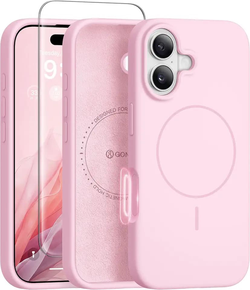 GONEZ Magnetic for iPhone 17 Case, Silicone Cover Pastel Pink