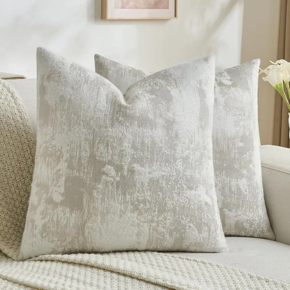 FUTEI Pack of 2 Faux Cashmere Throw Pillow Covers 20x20 Inch, Beige White