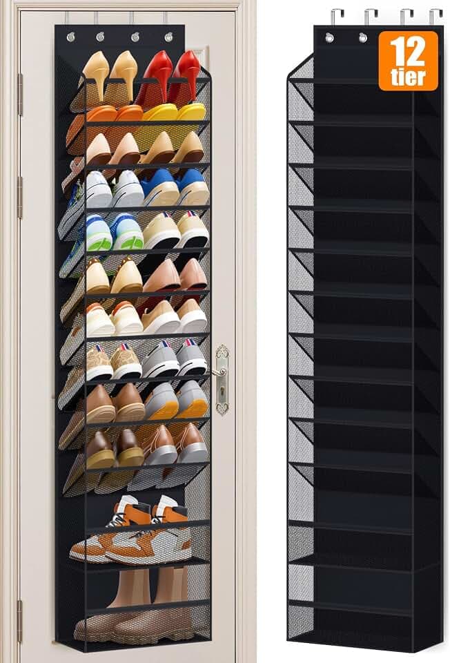 MISSLO Schuhregal zum Aufhängen über der Tür, 12 Etagen, Schuh-Organizer für Schrank, Aufbewahrung, Sneaker-Halter für Tür, passend für 24 Paar Sandalen, Absätze, Stiefel (schwarz)
