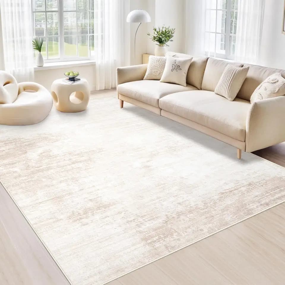 Area Rugs 5x7 Living Room: Washable Rug Modern Abstract Large Rug Soft Non Slip Neutral Rugs Stain Resistant Indoor Carpet for Bedroom Kitchen Dining Room Table Nursery Home Office Rugs(Beige,5'x7')