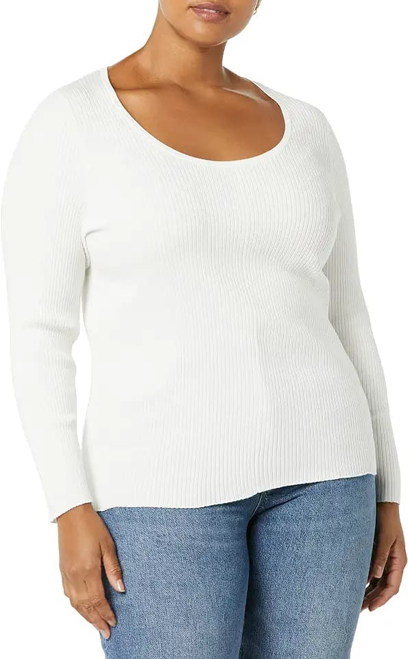 Amazon Essentials Women's Long-Sleeve Sweater Fine Gauge Stretch Scoop Neck, Available in Plus Sizes