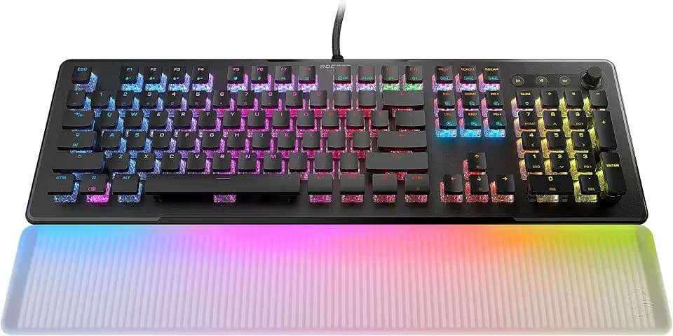 Roccat Vulcan II Max – Optisch-mechanische PC-Gaming-Tastatur mit anpassbaren RGB-Tasten und Handballenauflage, taktile Linearschalter, Aluminiumplatte, 100 m Tastenanschlag-Haltbarkeit, Schwarz