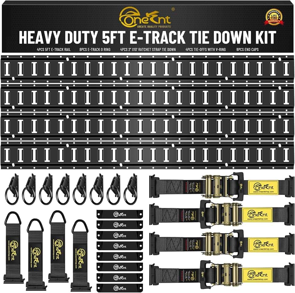 Onesnt 4-Pack 5-FT E-Track Rail Tie Down Kit（28-Piece） Heavy-Duty Steel