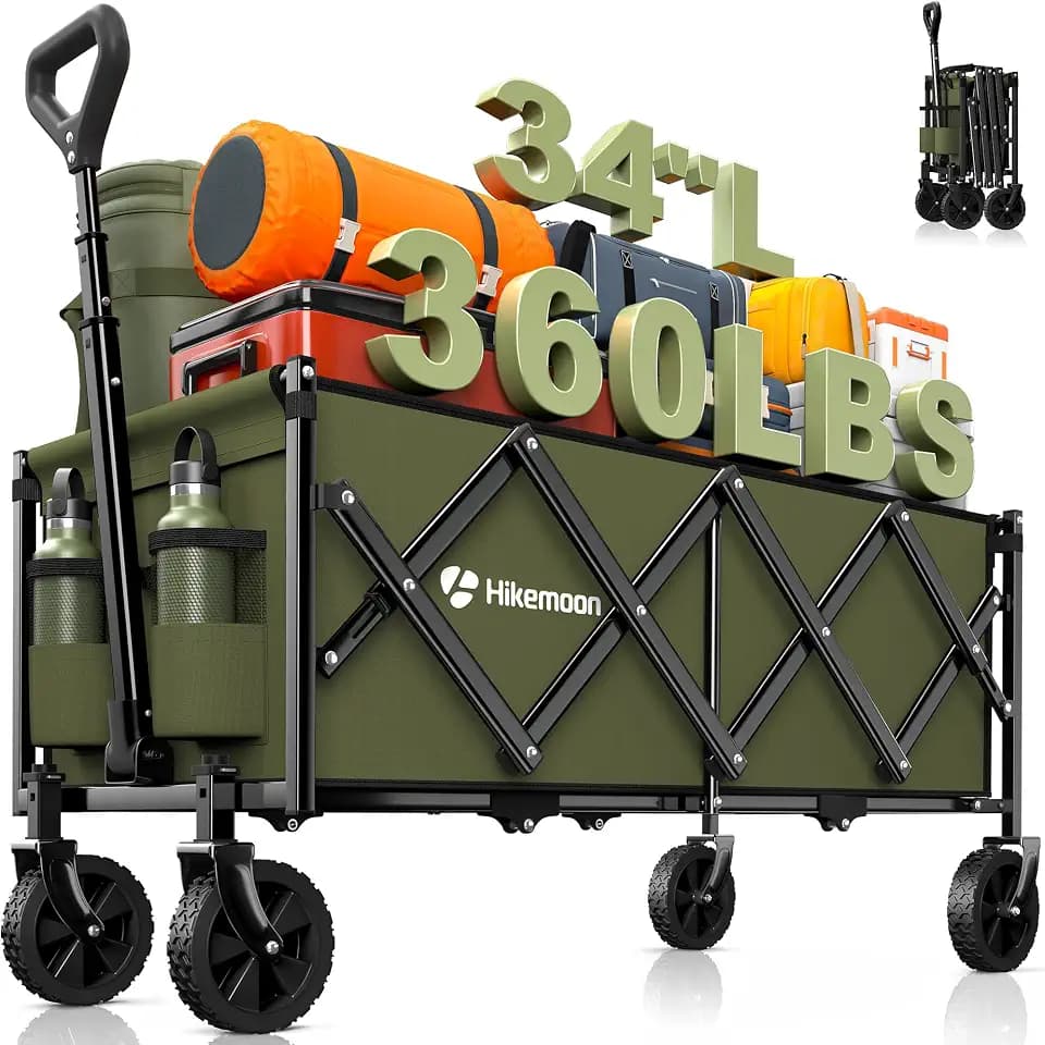 HIKEMOON 34'' Extra Long Folding Portable Wagon Cart, 120L 360LBS Green