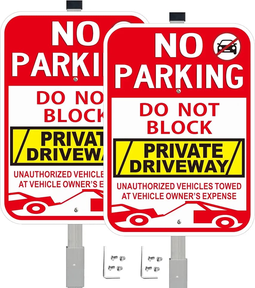 2Pack No Parking Private Driveway Signs with 36-Inch Stakes, 10x14 Inches Do not Block Driveway Sign, Reflective Aluminum