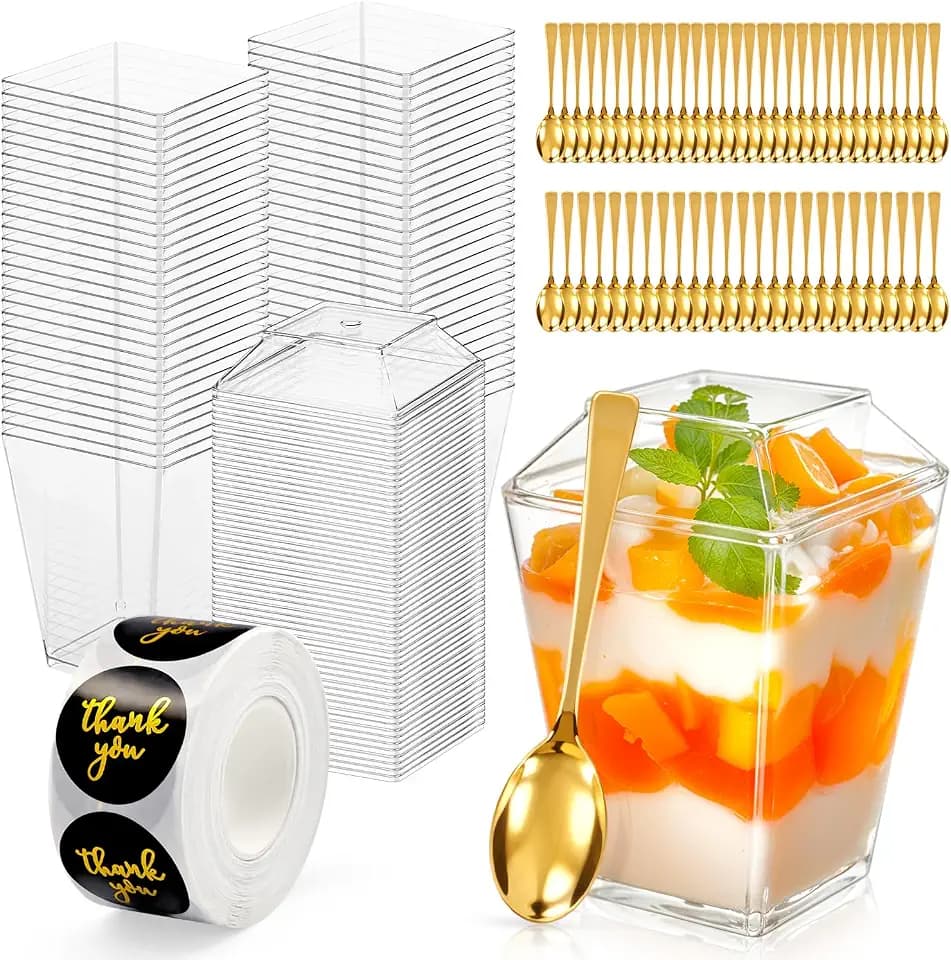 165 Pcs 5oz Dessert Cups with Lids,Gold Spoons, Clear Plastic Parfait Cups
