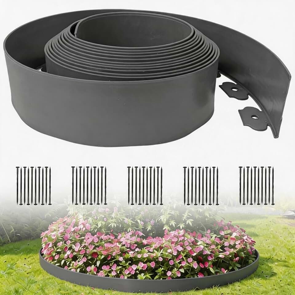 Landscape Edging 33FT, [Extra Tall 4IN] Garden Edging Borders with 50 Stakes,Flexible Lawn Edging Kit DIY for Flower Beds, Yard, Tree, Pathway, Playground, Paver Edge (Grey)