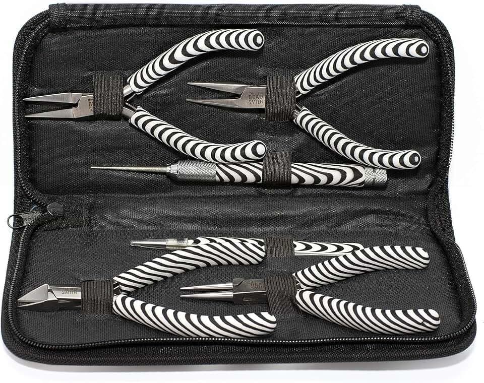 The Beadsmith 6-teiliges Zebra-Werkzeugset zur Schmuckherstellung mit Zange und Pinzette