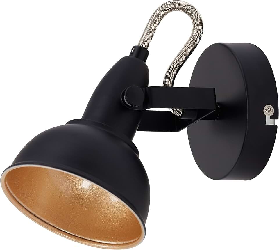 BRILONER - Wandleuchte Innen schwenkbar, Vintage, E14 Fassung, max. 40 Watt, Wandlampe innen, Wandstrahler, Wandlicht, Wandbeleuchtung, Schlafzimmer, Flurlampe, 15,6x10 cm, Schwarz-Gold