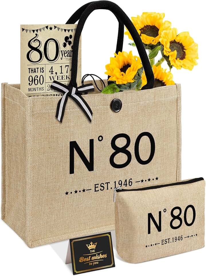 Geschenke Zum 80 Geburtstag Frau - N ° 80 Jute Tote Tasche, Kosmetiktasche