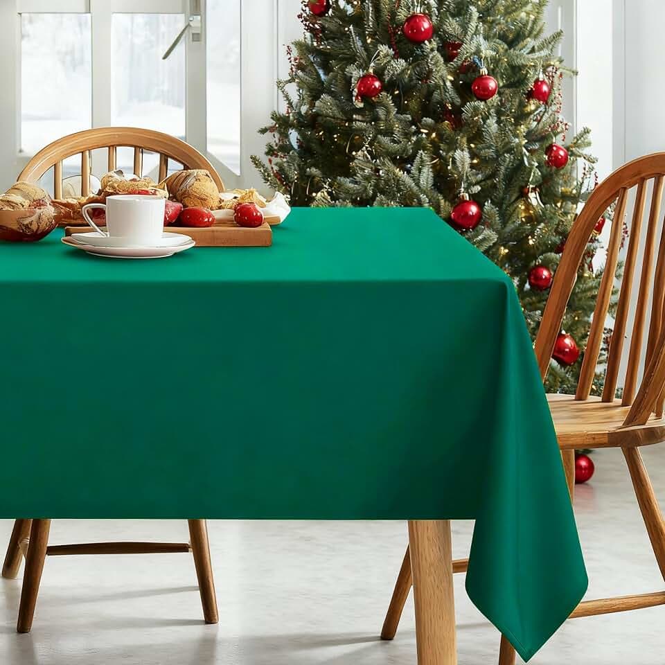 DWCN Square Tablecloth - 40 x 40 Inch - Waterproof Stain and Wrinkle Resistant Washable Table Cloth, Decorative Fabric Table Cover for Kitchen Dining Room Party and Outdoor Use, Emerald Green