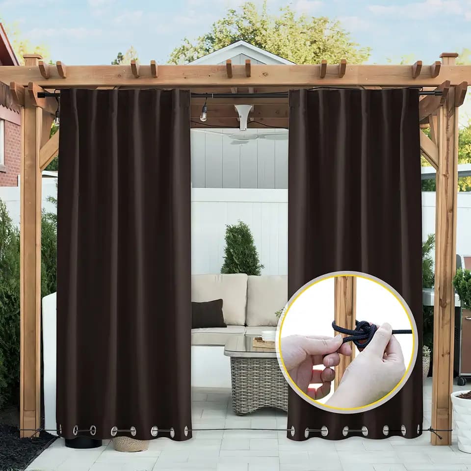 NICETOWN 2 Panels Outdoor Curtains Waterproof Fixed Bottom W52xL95 Brown