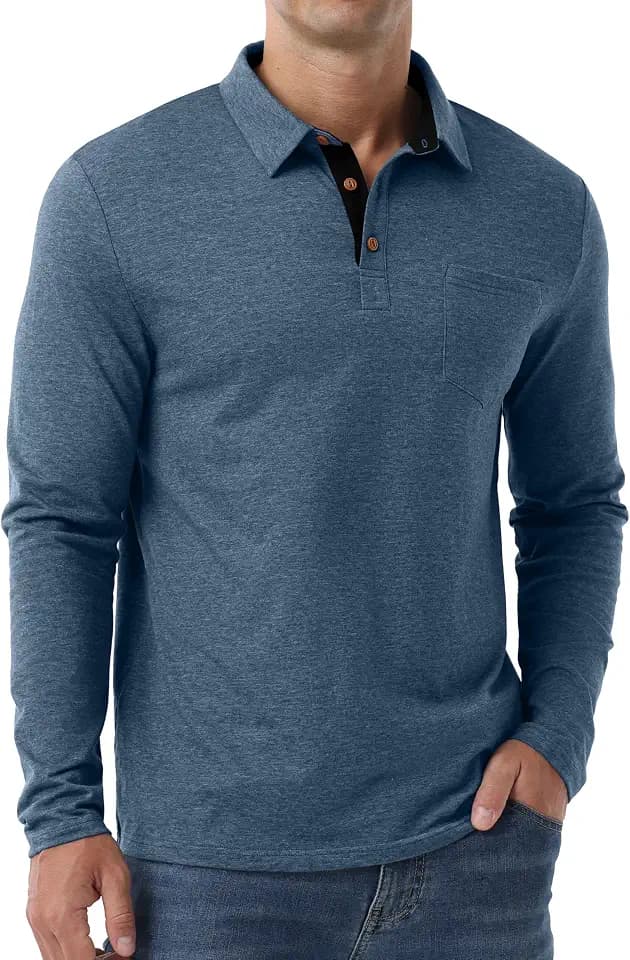 Sailwind Mens Long Sleeve Polo Shirts Cotton Button Casual Classic Tee