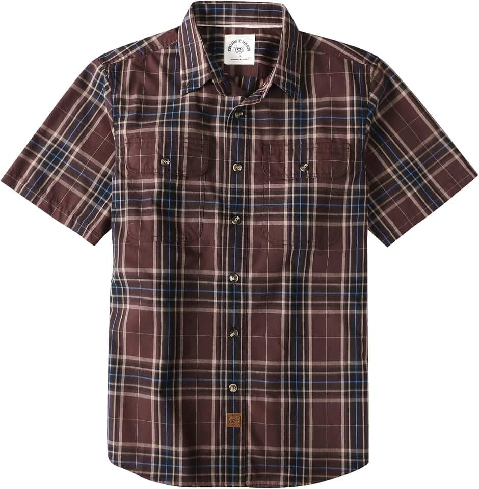 Dubinik® Mens Short Sleeve Button Down Shirts Plaid Casual Western Style Shirt 2 Pocket Lightweight Breathable Regular Fit