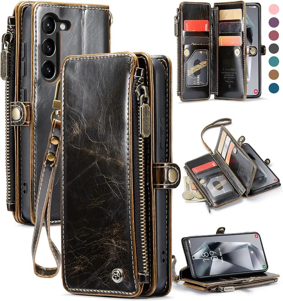 Defencase for Samsung Galaxy S23 Wallet Case with RFID Card Holder, Coffee