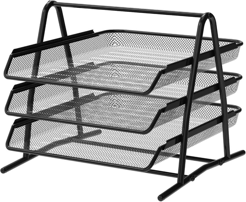 Detectalia Dokumentenablage aus Metall, 3 Fächer, Schwarz - Briefablage Dokumenten-Organizer, Schreibtischablage Organizer für A4-Blätter, Briefe und Mappen, 35.5 x 29.7 x 27 cm