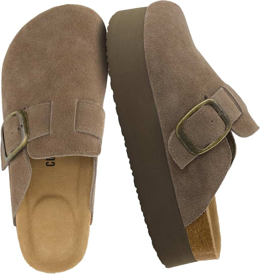 CUSHIONAIRE Women's Granola *Previous Buckle Issue Fixed* Genuine Suede Cork Footbed Platform Clog, +Comfort, Wide Widths Available