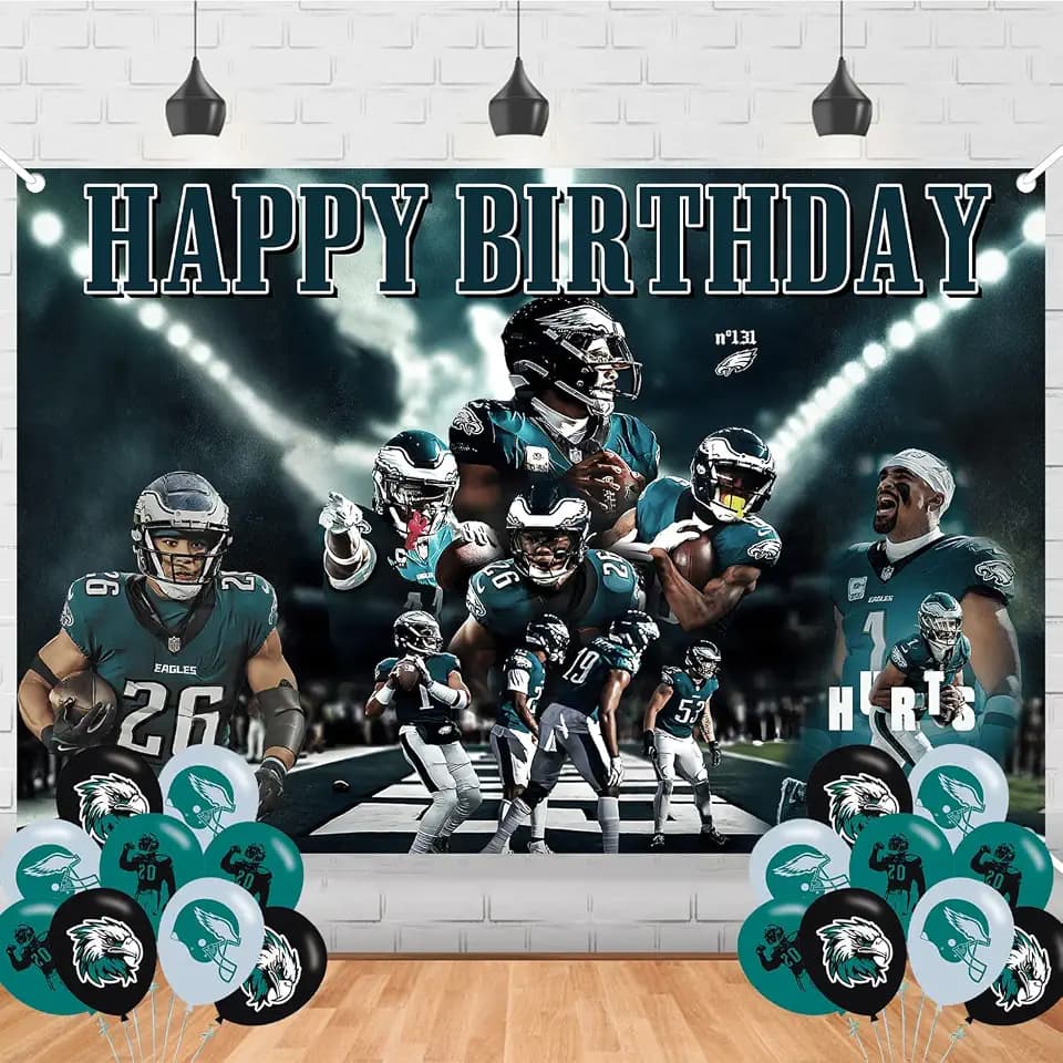 Philadelphia Soccer Happy Birthday Backdrop Eagles Football Banner Poster for Soccer Theme Party Decorations Birthday Supplies Background Studio Shoot Photo Props Booth
