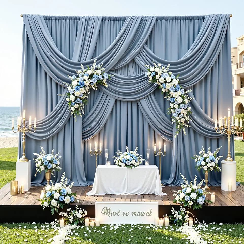 50ftx14FT Wrinkle Free Dusty Blue Backdrop Curtain for Wedding Parties