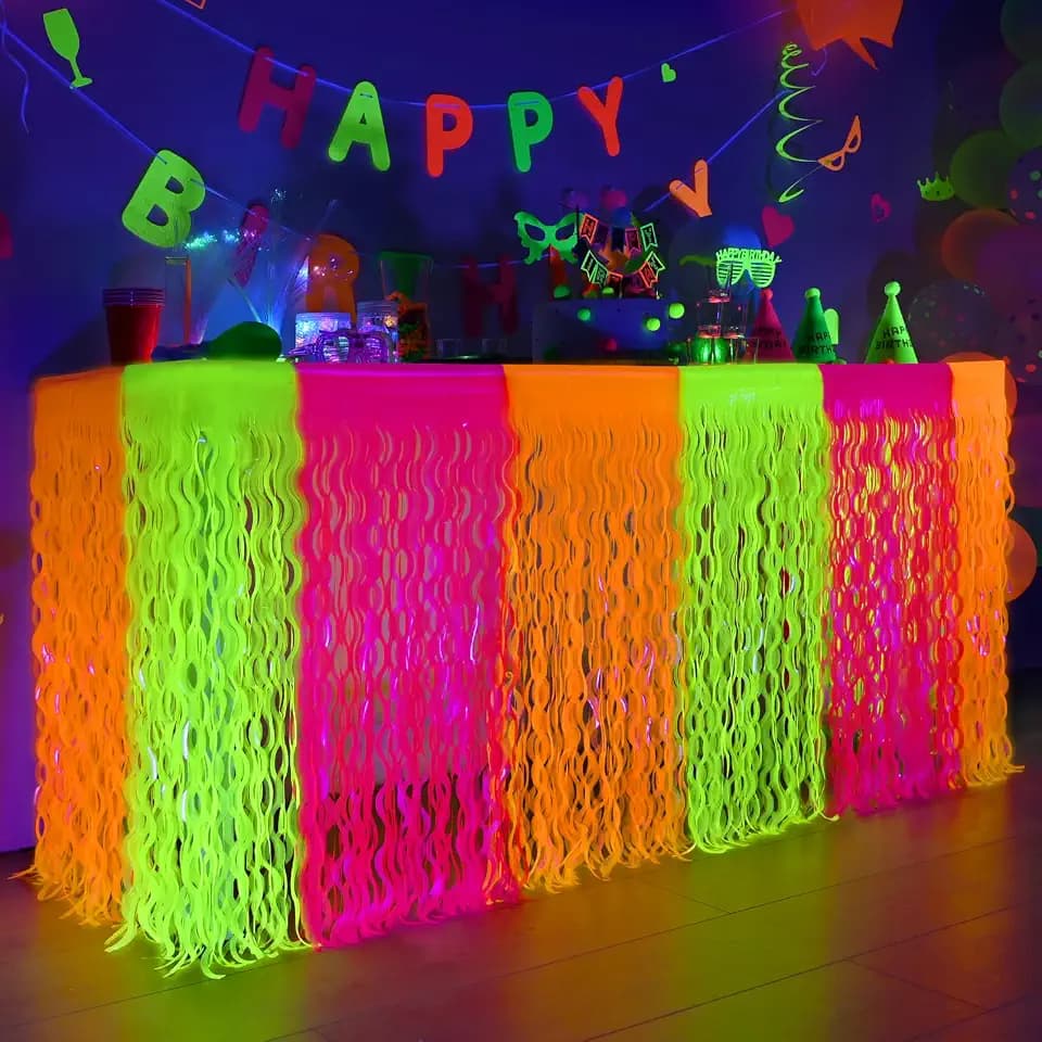 Mega-L Glow in The Dark Party Supplies, Neon Wavy Table Skirts, 4 Pack