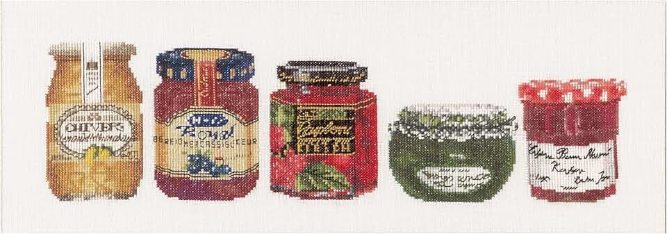 Thea Gouverneur - Counted Cross Stitch Kit - Jam Pot - Aida - 18 Count - Embroidery Kit for Adults - DMC Embroidery Threads and Other Cross Stitch Supplies Included - 3047A