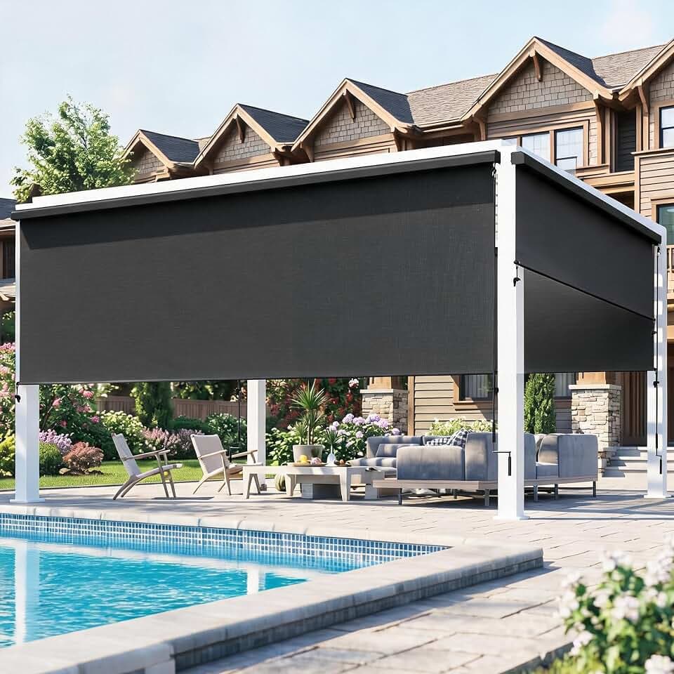 Integrated 10'W x 8'H Sun Shade, Roller Shades for Sun & Privacy Protection