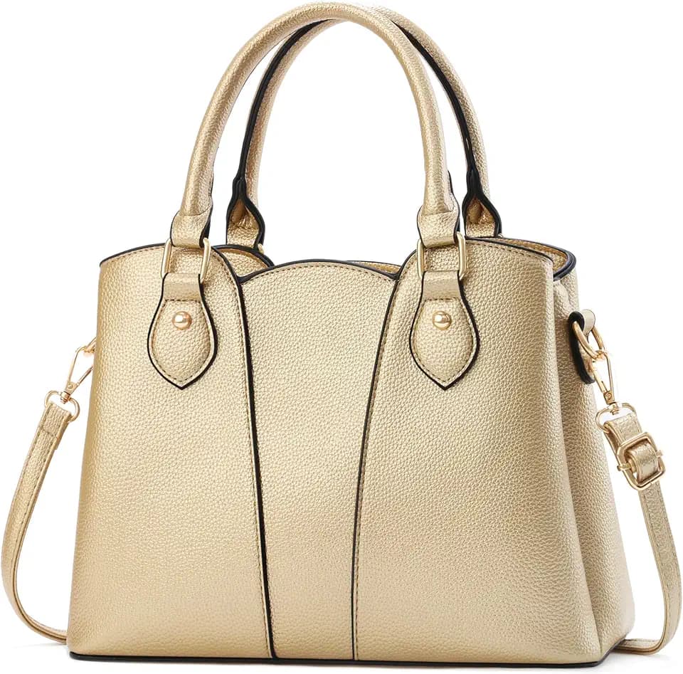 Purses for Women Vegan Leather Crossbody Purse Women's Tote Handbags with Zipper Top-handle Satchel with Strap (Li-Gold)