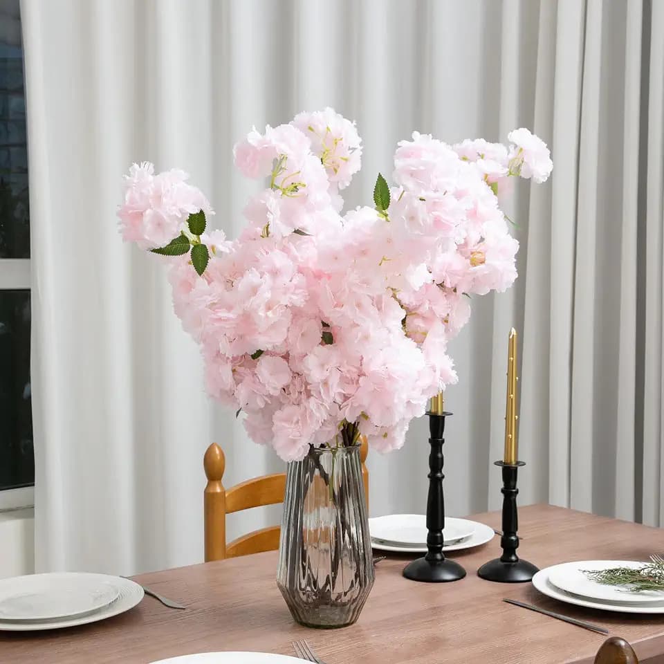 6 PCS 39-inch Cherry Blossom Artificial Flowers, Artificial Elongated Cherry Blossom Stems, for Home Decoration, Wedding Decoration, Indoor/Outdoor Decoration, Party Decoration, Table Decoration