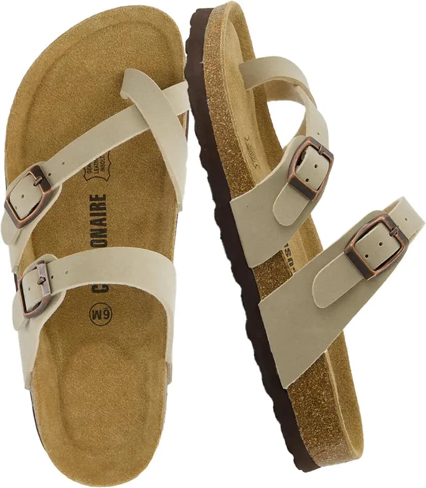 CUSHIONAIRE Luna Cork Footbed Sandals for Women with Crossover Straps