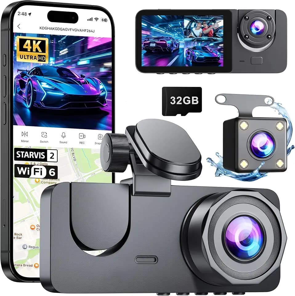 Dash Cam Front and Rear Inside, 4K Full HD 3 Channel Dash Camera for Car