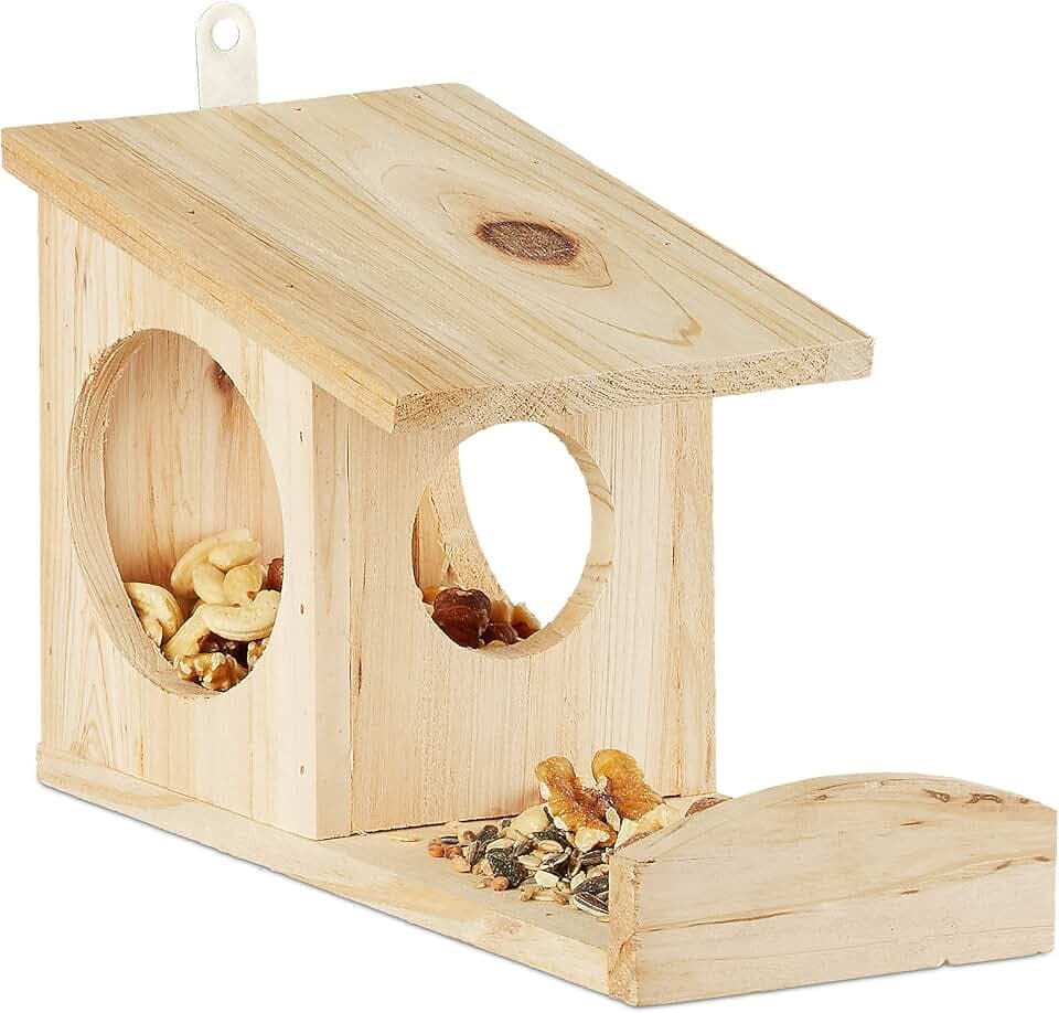 Relaxdays Eichhörnchen Futterhaus, Futterkasten für Eichhörnchen, zum Aufhängen, Holz, HBT: 17,5 x 14 x 25 cm, Farbwahl