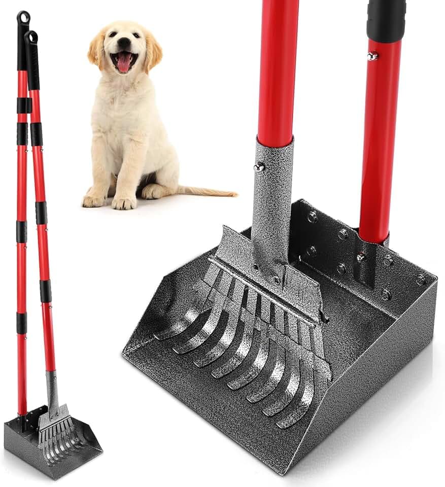 Hundekotschaufel, Hundekotsammler Aus Edelstahl Für Große, Mittelgroße Und Kleine Hunde, Abnehmbares Metallrechen Und Tablett Für Garten, Gras, Erde Oder Kies - Rot