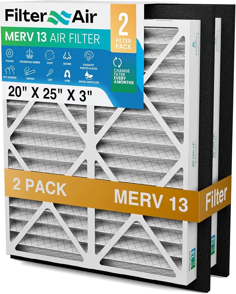 Filter X Air-20x25x3 MERV 13 Pleated Air filters with Black Sealing Gasket (2pcs), Replacement-Compatible with Zephyr VGF Series Whole House Return Grille Filter Home Air Filter 20”x25”x3”