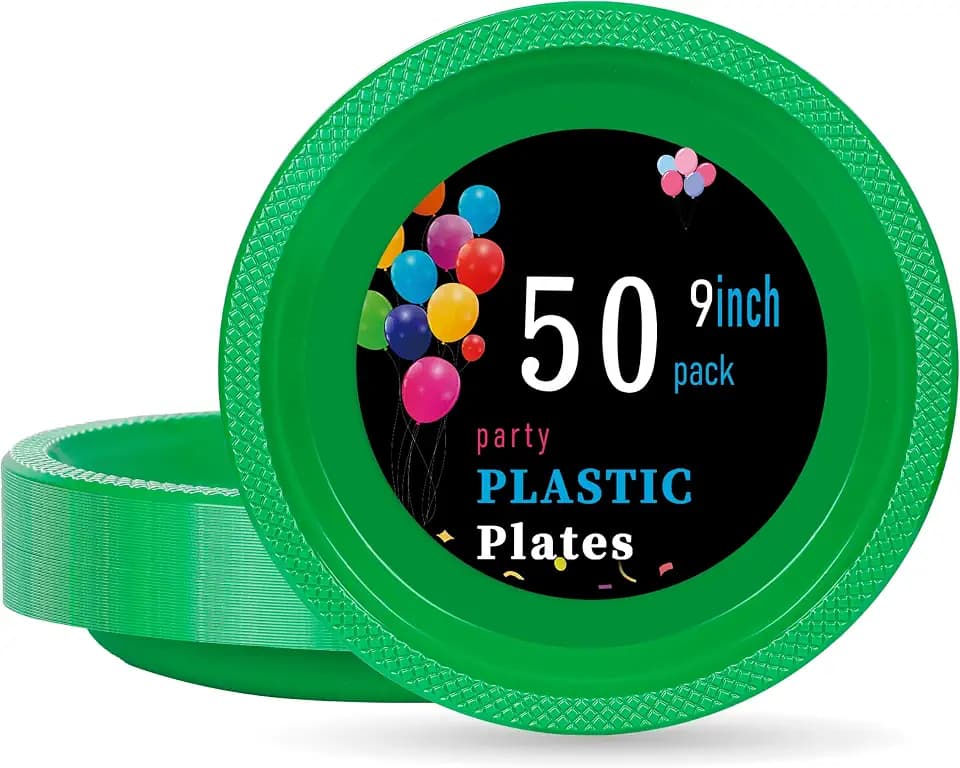 WELLIFE Green Plastic Plates 9 Inch 50 Count