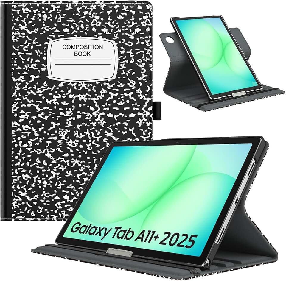 TiMOVO Hülle für Samsung Galaxy Tab A11+ Plus 11", Notizbuch Schwarz | Kompatibel mit SM-X230/X236/X238, 90° Rotations-Stand, Auto Aufwachen/Schlafen