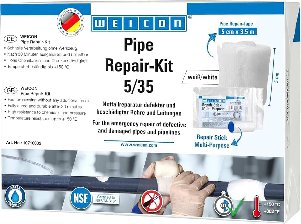 WEICON Pipe Repair-Kit 3,5 m x 5 cm, Rohrreparaturset für Risse und Lecks an Rohren und Leitungen, weiß