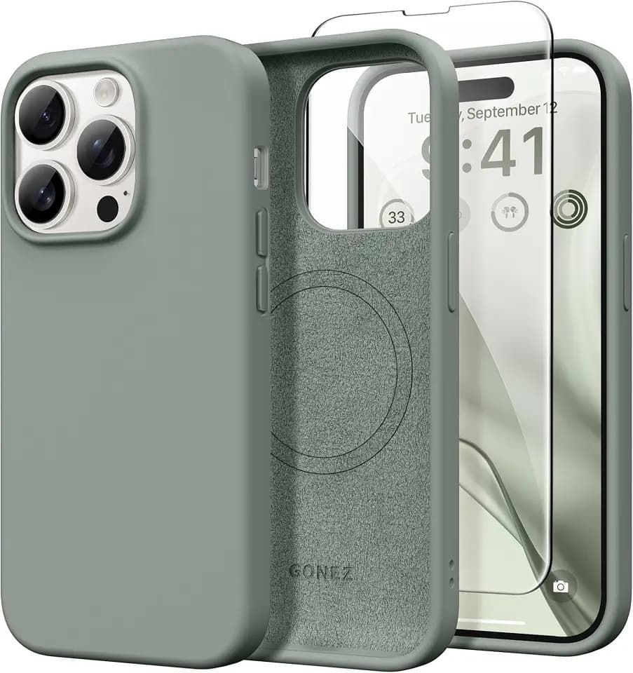 GONEZ Magnetic for iPhone 14 Pro Case, Silicone Cover Calke Green