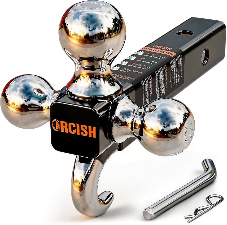 ORCISH Tri-Ball Trailer Hitch Mount with Tow Hook & Pin for 2" Receiver