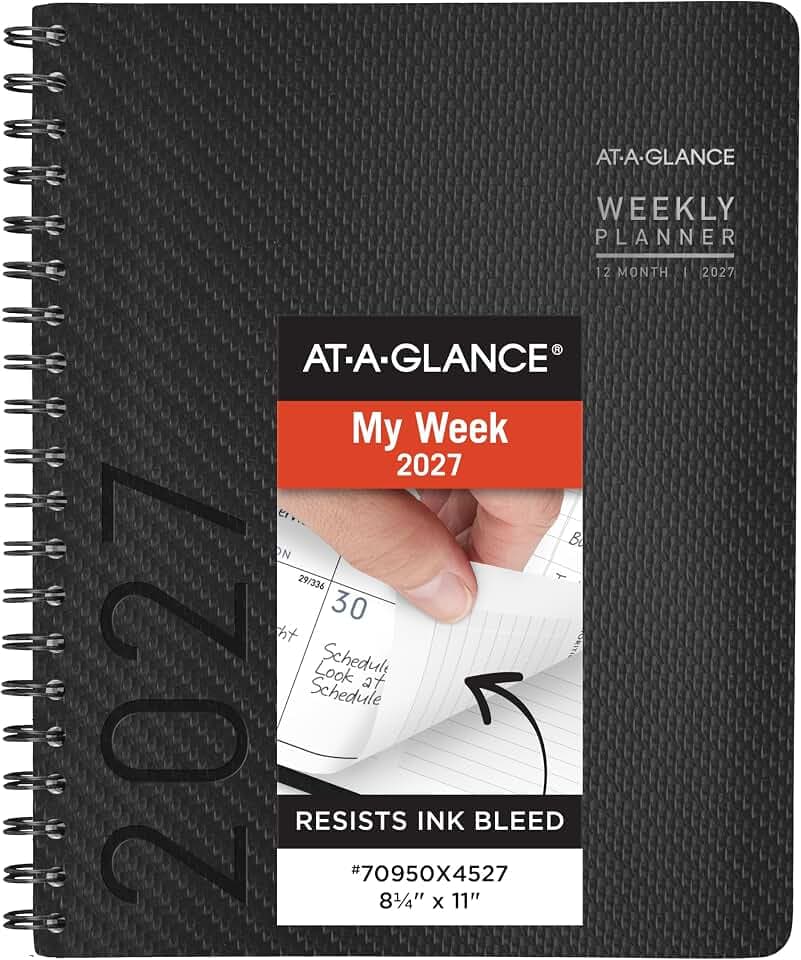 AT-A-GLANCE 2027 Appointment Book Planner, Weekly & Monthly, 8.25" x 11", Half-Hourly, Contemporary, Charcoal (70950X4527)