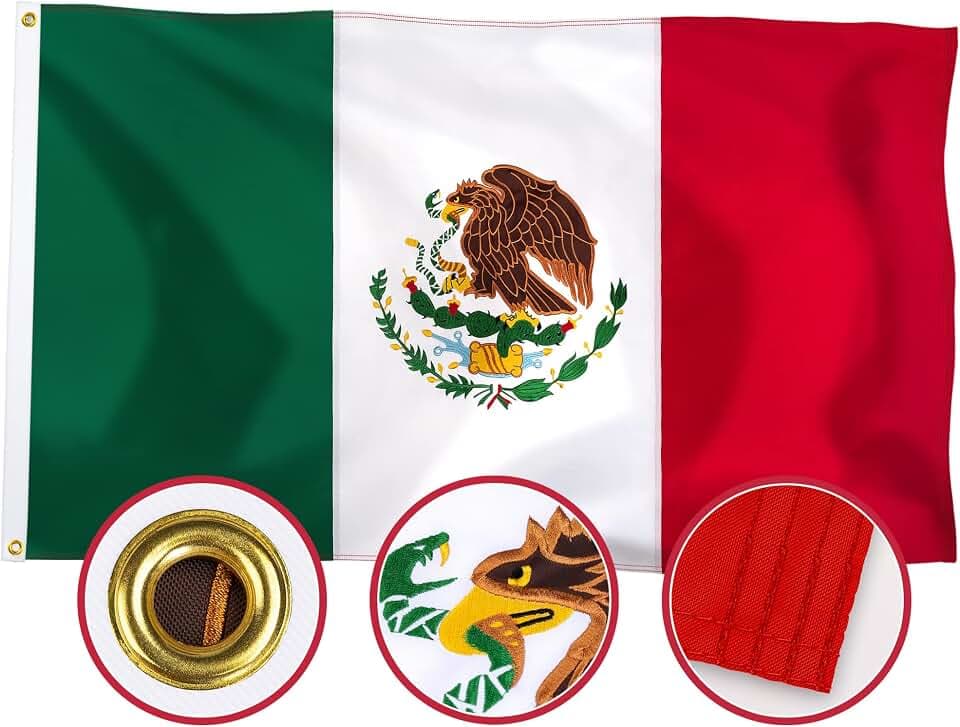 XIFAN Premium Mexico Flag 6x10 ft Outdoor, Large Double Sided Heavy Duty 210D Nylon Mexican Flag, Bandera De Mexico Mexicana Grande for Wall Indoor Outdoor Decoration