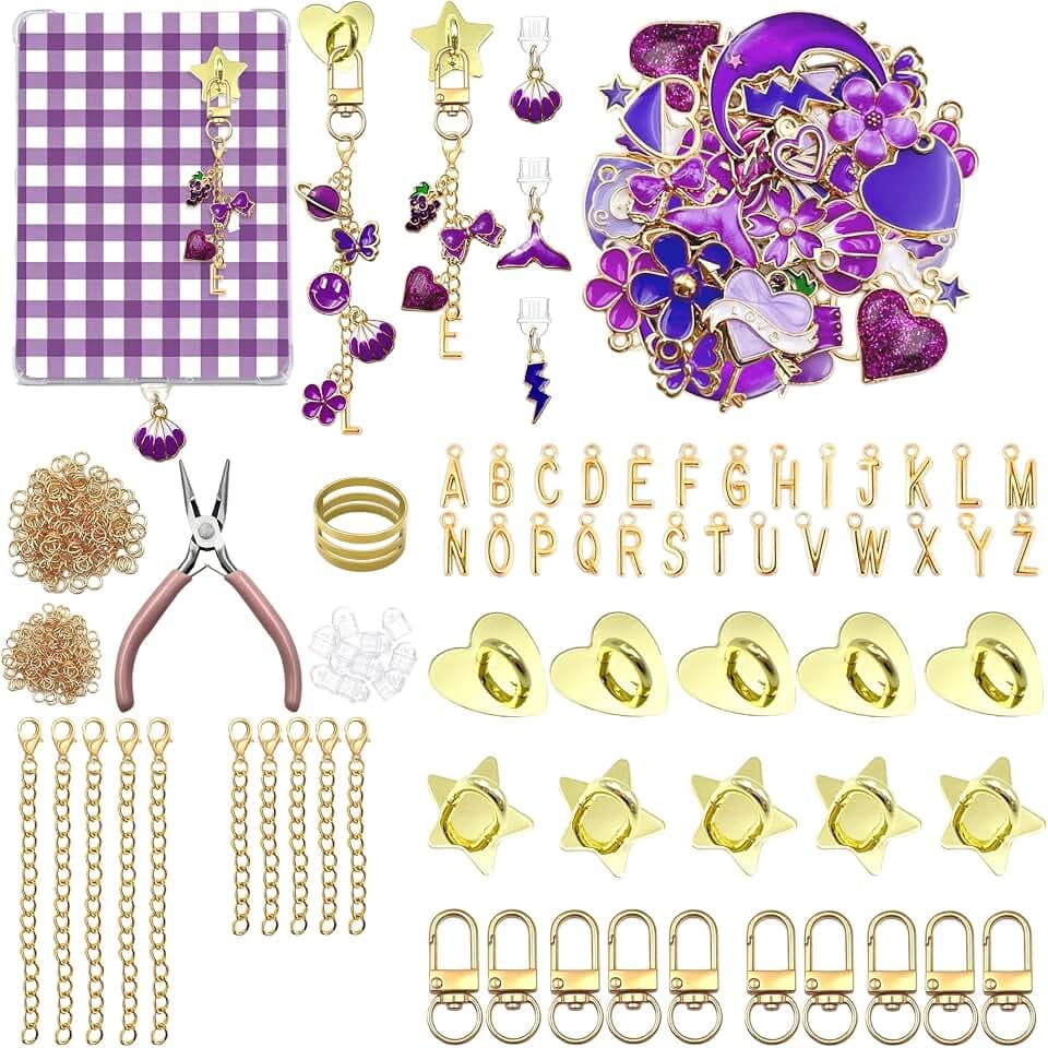 499 PCS Kindle Accessories,Charm Chain Making Kit for Kindle E-Reader,Charm DIY Craft Supplies,Makes 10 E-Reader Charms and 10 Type C Dust Plug