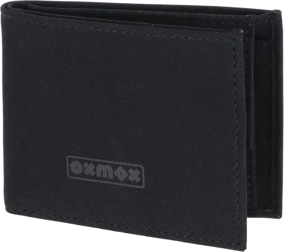 Oxmox Geldbörse Herren klein/Portemonnaie Damen klein | Wallet mit RFID Schutz | New Cryptan (Vegan) | Pocketbörse Querformat | schwarz | Pure Print Black