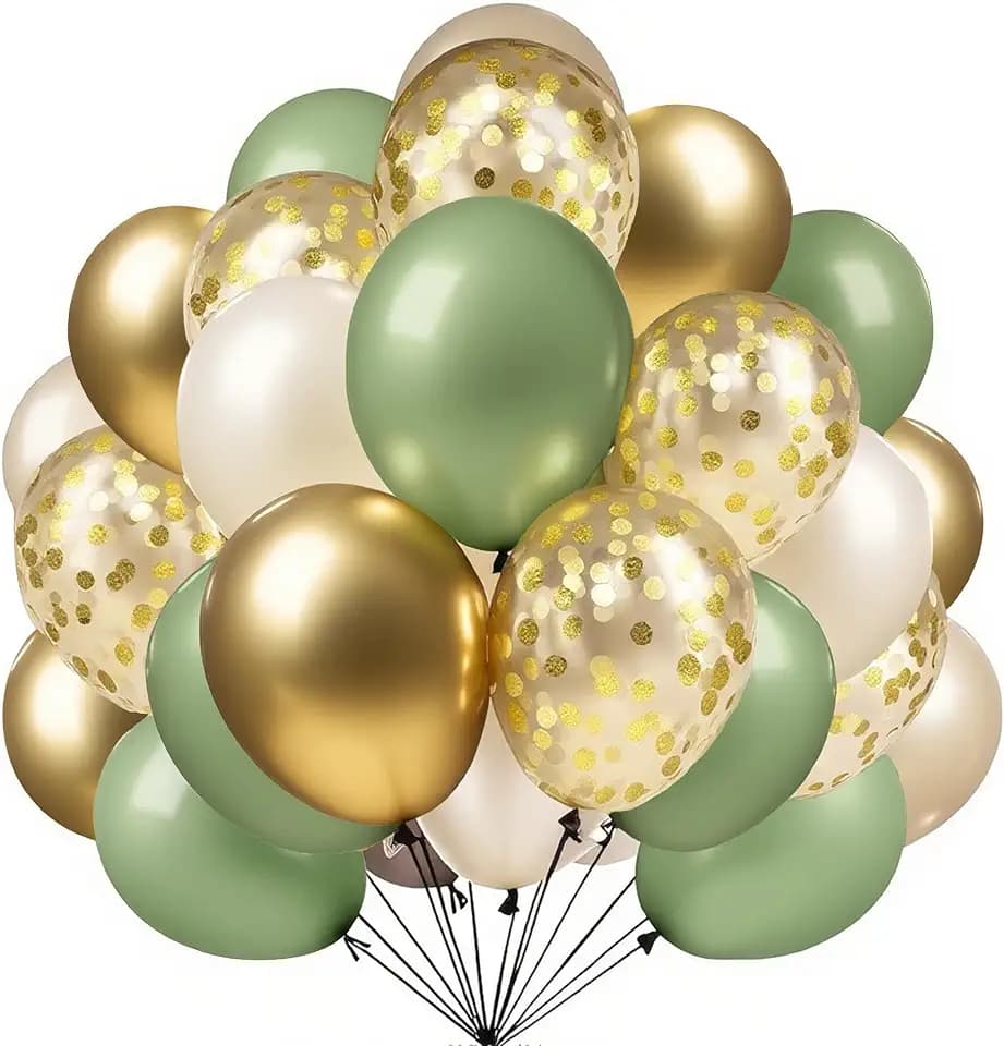 Firomi Metallic Chrome Gold and Sage Begie Balloons Set 12-inch 70 Pack