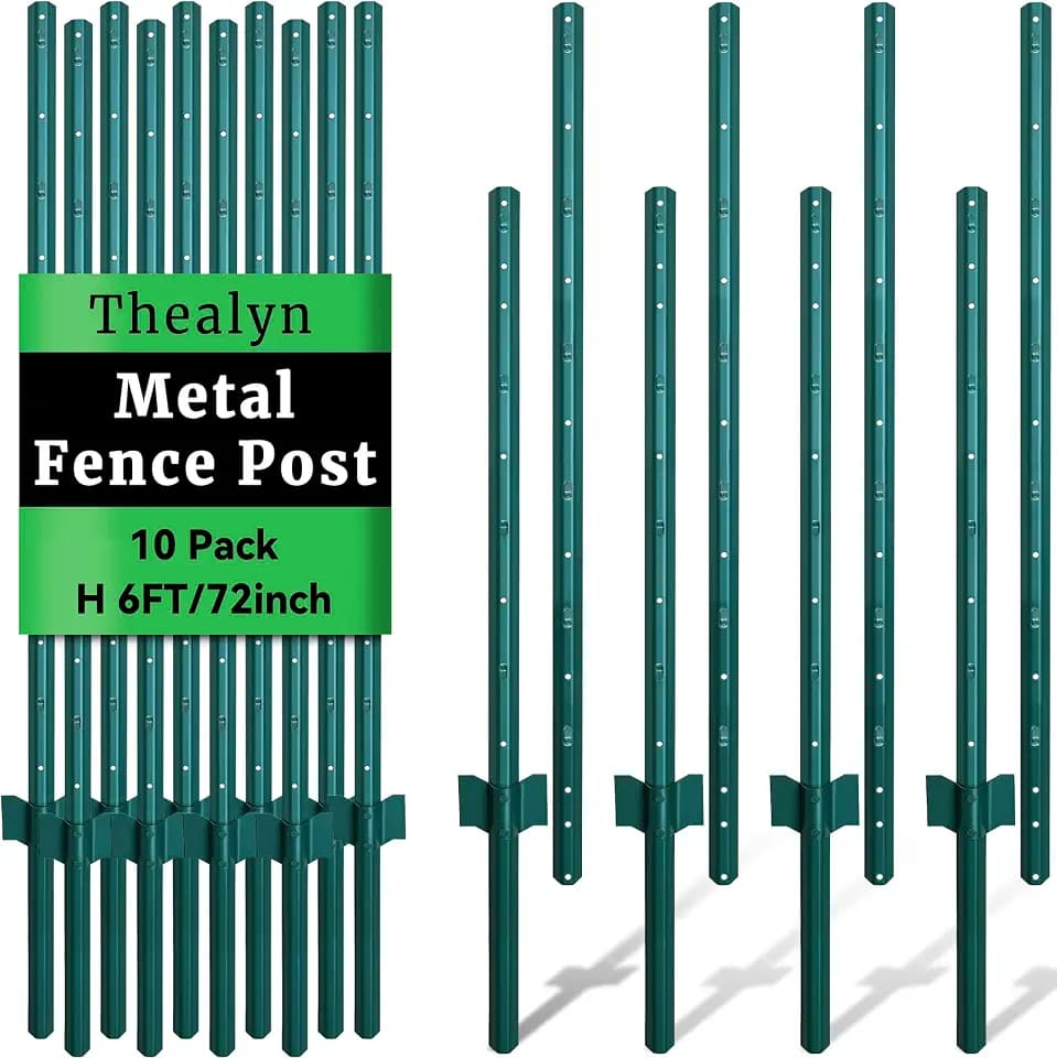 Thealyn Metal 10Pack 6FT Fence Posts for Wire Fencing Heavy Duty U Post